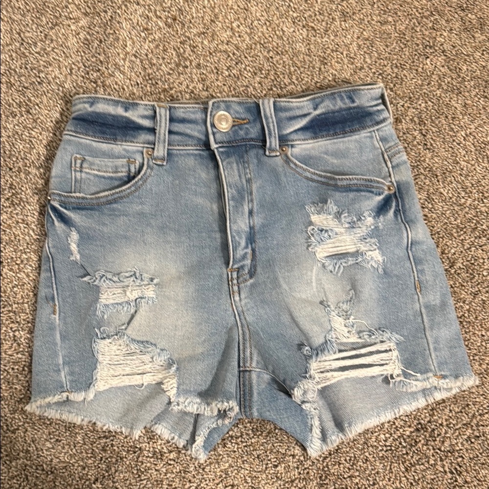 Wax Jean Light Blue Distressed Jean Shorts